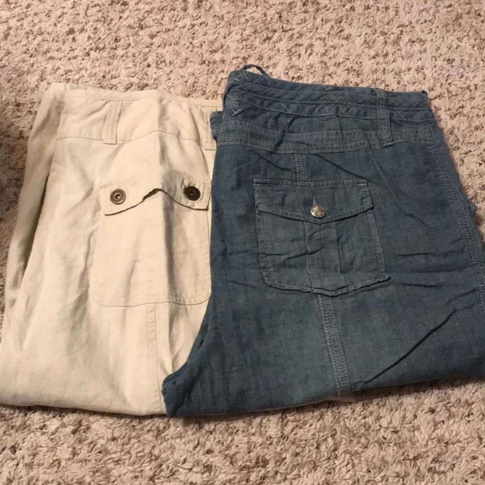 Khaki and Blue Jean capris